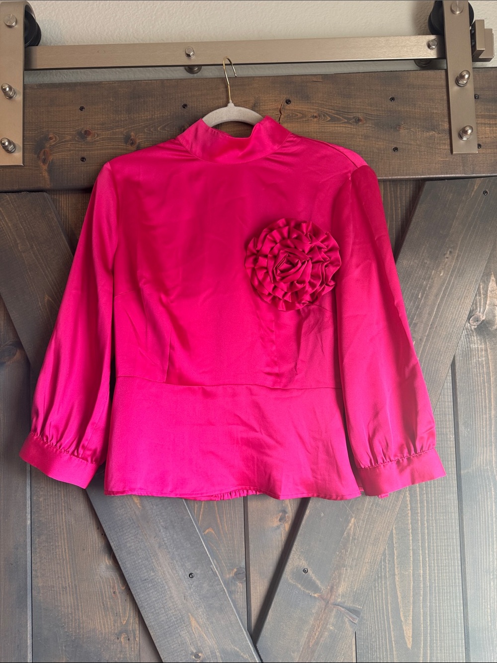 Fuchsia Pink Blouse with Rosette Detail